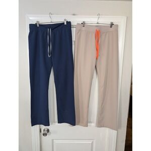 FIGS Technical Collection‎ Scrub Pants Navy Blue & Tan size small lot of 2